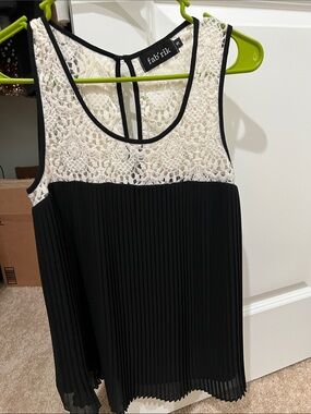 fab'rik Black Tank with Ivory Lace Yoke